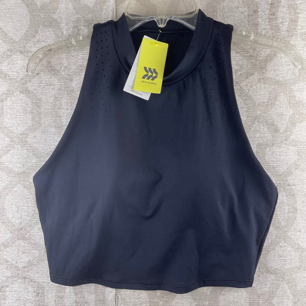 All In Motion High Neck Sports Bra Women L Black NWT Laser Cut Light Support - Picture 8 of 8